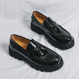 Black Loafers Men's Pu Leather Shoes Breathable Slip-On Solid Casual Handmade Dress MartLion black 40 