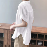 Summer Oversized Shirts Women Shirt Loose Solid Tops Short Sleeved Blouse Casual Solid Buttons Down MartLion   