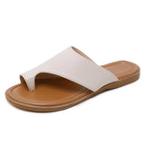 Genuine Leather Summer Sandals Women Shoes Slippers Foot Correction Toe-clip casual flat MartLion Beige 40 