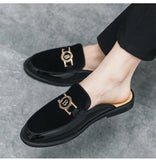 Men's Mules Leather Slipper Summer Walk Loafers Open Style Half Flat Shoes Casual Sandals Metal Lock Slides Moccasin MartLion   