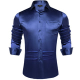 Stretch Satin Men's Solid Shirt Blue Red Green Smooth Summer Spring Clothing Wedding Party Prom Social Dress Shirts Blouse MartLion CY-2330 S 