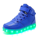 Kids Led USB Charging Shoes Glowing Sneakers Children Hook Loop Luminous for Girls Boys Skateboard High Top Running Sports MartLion Blue 33 