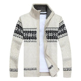 Thick Warm Knitted Cardigan Men's Winter Sweaters Coats Jackets Wool Cotton Flower MartLion Beige S 