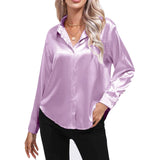 Women Shirts Silk Solid Plain Purple Green White Black Red Blue Pink Yellow Gold Blouses Long Sleeve Tops Barry Wang MartLion 571 S 