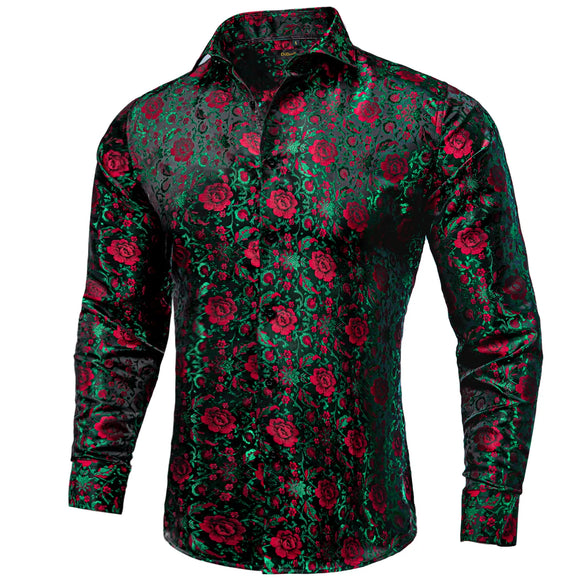  Luxury Green Shirt Red Floral Printed Blouse Men's Accessories Long Sleeves Spring Autumn Winter Cloth Shirts MartLion - Mart Lion