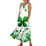 Women Dress Unique St Patrick's Day Print Mid-Calf Dresses O-Neck Sleeveless Frocks MartLion   