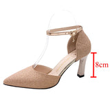 Bling Gold Silver Women's Pumps Point Toe Thin Heel Party Wedding Shoes Summer Ankle Strap High Heels MartLion Champagne 33 