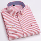 Men's 100% Cotton Plaid Checkered Long Sleeve Oxford Shirt Front Patch Chest Pocket Button-down Striped Versatile Casual Mart Lion L513 42 