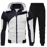 Men's Tracksuits Set Spring Autumn Long Sleeve Hoodie Zipper Jogging Trouser Patchwork Fitness Run Suit Casual Clothing Sportswear MartLion White M 