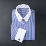 French cuff shirt men Empire collar slim-fit British  striped shirt men MartLion 005 38 