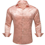 Luxury Silk Shirts Men's Pink Flower Long Sleeve Slim Fit Blouese Casual Tops Formal Streetwear Breathable Barry Wang MartLion