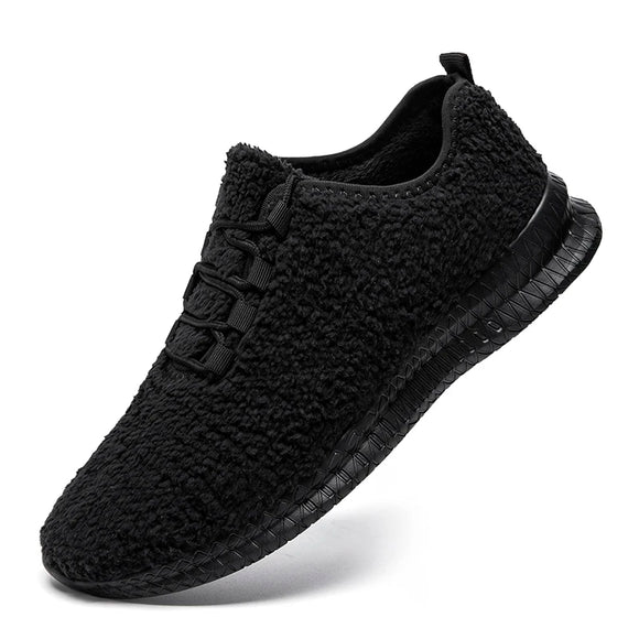 Men's Faux Fur Cotton Shoes Plush Thickened Anti-skid Light  Warm Sports Soft Winter Sneakers MartLion black 40 