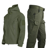Men's Winter Fleece Army Military Tactical Waterproof Softshell Jackets Coat Combat Pants Fishing Hiking Camping Climbing Trousers MartLion Green Suit X7 S 45-55kg 