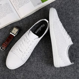 Men's Leather Shoes Hollow Out Sneakers Casual Footwear Lace Up Mart Lion white hollow out 37 