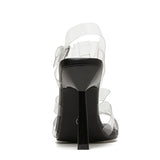 Liyke Black PVC Transparent Women Pumps Sandals Stiletto Square Toe Buckle Strap High Heels Dress Shoes Mart Lion   