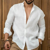 Men's Casual Shirts Linen Tops Loose and Comfortable Long Sleeve Beach Hawaiian Shirts MartLion White Shirt S 