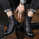 Men's Boots Retro Style Ankle PU Lace-Up Casual High-top Shoes Wear-resistant Motorcycle Mart Lion   