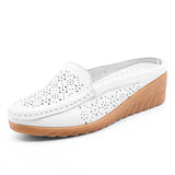 Women Slipper Loafers Shoes Cow Leather Breathable Cool Pointed Toe wedge Footwear Casual Flats MartLion WHITE 39 