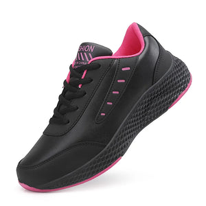 Women Leather Sneakers Low Top Running Shoes Casual Sports Shoes  Color  Shoes Walking Shoes MartLion Black Rose Red 35 