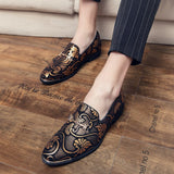 Men's Dress Leather Shoes For Luxury British Gold Blue National Pattern Oxfords Classic Gentleman Wedding Prom Mart Lion   