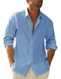  Autumn Solid Men's Shirt Baggy Long Sleeve Button Hawaiian 100% Cotton Linen Shirt Blouse Camisa Masculina Streetwear MartLion - Mart Lion