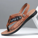 Top Layer Cowhide Leather Flip Flops Men's Summer Designer Sandals Soft Sole Shoes Slippers MartLion Light Brown 40 