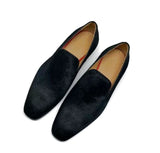 Black Horsehair Leather Loafers Dress Shoes Men's Flats Party Wedding Office Shoes Men MartLion   