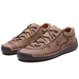Classic Casual Shoes Men's Lace Up Sewing Leather Outdoor Sneakers Work Daily Mart Lion Khaki 38 