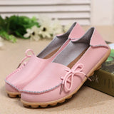 Moccasins Women Flats Autumn Loafers Genuine Leather Shoes Slip On Ballet Bowtie MartLion Pink 42 insole 26.0cm 