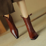 Women Boots Genuine Leather Western Shoes Pointed Toe Chunky Heel Chelsea Retro MartLion   