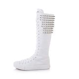 Autumn Punk Style Rivet Shoes Versatile Dance Lace Up Side Zipper Super High Top Casual Shoes Long Boots for Women MartLion white cone 41 