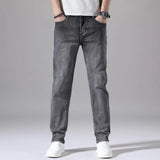 Cotton Stretch Denim Jeans Casual Men's Thin Grey Summer  Straight Lightweight Trousers MartLion   