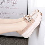 Hollow Lace Up Women sneakers Microfiber Summer Wedges Outsole Shoes Breathable loafers MartLion   