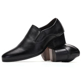 6-8 cm Height Increasing Men's Dress Shoes Slip On Pointed Toe Cowhide Leather Classic Formal Oxfords Black MartLion   