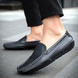 Genuine Leather Men's Casual Shoes Soft Loafers Moccasins Breathable Slip on Black Driving MartLion   