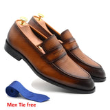 Classic Men's Penny Loafers Wedding Dress Shoes Handmade Genuine Leather Slip-On Footwear Office Formal MartLion Brown EUR 46 