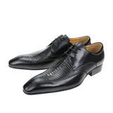 Derby Leather Wedding Shoes Genuine Pointed Adult Lace-up Formal Men's Genuine Leather summer breathable MartLion black 39 