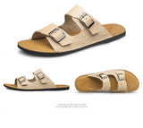 Men's Flat Sandals With Adjustable Genuine Leather Summer Shoes Beach Sport Slippers Non-slip Wear-resistant Mart Lion   
