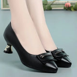 Women Casual Sweet Beige Patent Leather Spring Slip on High Heel Shoes Lady Office Black MartLion c 39 