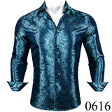 Luxury Silk Shirts Men's Green Paisley Long Sleeved Embroidered Tops Formal Casual Regular Slim Fit Blouses Anti Wrinkle MartLion 0616 S China