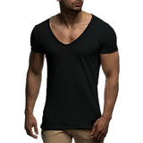 Men's T Shirt Chicken Heart Collar Recreational T-shirt for Short-sleeved Tops MartLion Black XXL 