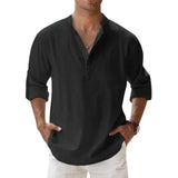 Cotton Linen Shirts for Men Casual Shirts Lightweight Long Sleeve Henley Beach Shirt Shirt Men MartLion   