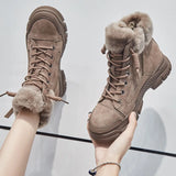 Winter Shoes Women Snow Boots Thick Sole Warm Plush Winter Shoes Leather Suede Women MartLion   