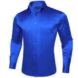Stretch Satin Men's Solid Shirt Blue Red Green Smooth Summer Spring Clothing Wedding Party Prom Social Dress Shirts Blouse MartLion   
