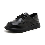 Lace-up Women Genuine Leather Shoes Flat Casual Sneaker Light Soft Soles Loafer MartLion Black 39 