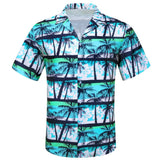 Silk Beach Short Sleeve Shirts Men's Blue Green Black White Flamingo Coconut Trees Slim Fit Blouses Tops Barry Wang MartLion 0115 S 
