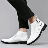 White Formal Chelsea Mens Boots Round Toe Low Heel Ankle Boots Side Zipper Leather Cowboy Boots MartLion