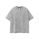 Summer Batik Washed T-Shirts For Men Retro Loose Street  Cotton T Shirt MartLion Light Gray XXL CHINA