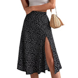 women long skirt summer Versatile floral skirt Casual Wrap Middle dresses classic beach MartLion Black XXXL 