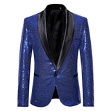 Shiny Gold Sequin Glitter Embellished Jacket Men's Nightclub Prom Suit Homme Stage Clothes For singers blazers MartLion Dark Blue M 